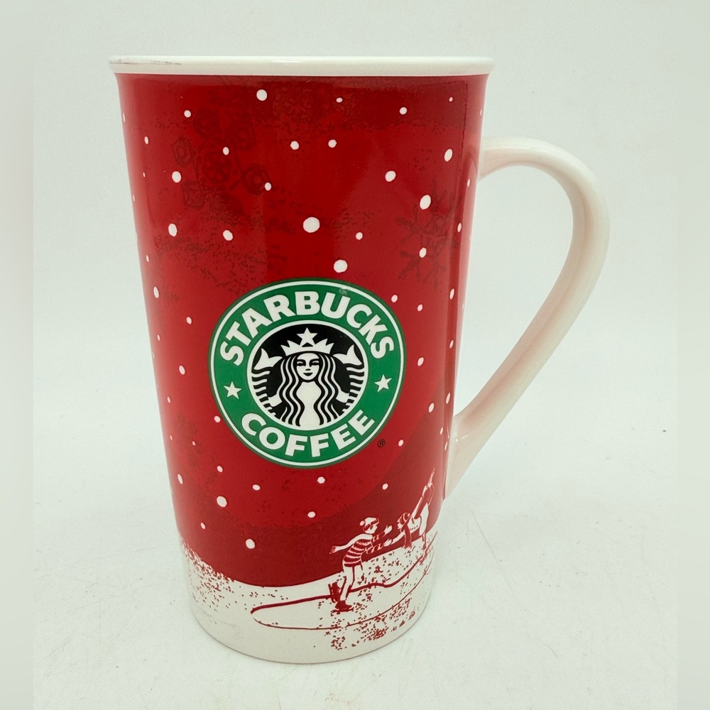 Starbucks Vintage 2007 Large Holiday Ice Skating Red Coffee Tea Mug 16 oz Grande